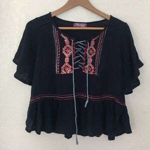 Boho navy blue blouse